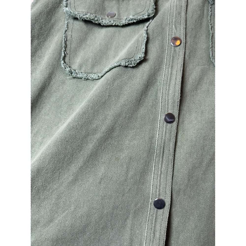 Blue B Collection Sage Green Smiley Face Butterfly Frayed Denim‎ Shacket   M - Picture 10 of 10
